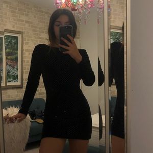 Black sparkle mini dress w open back